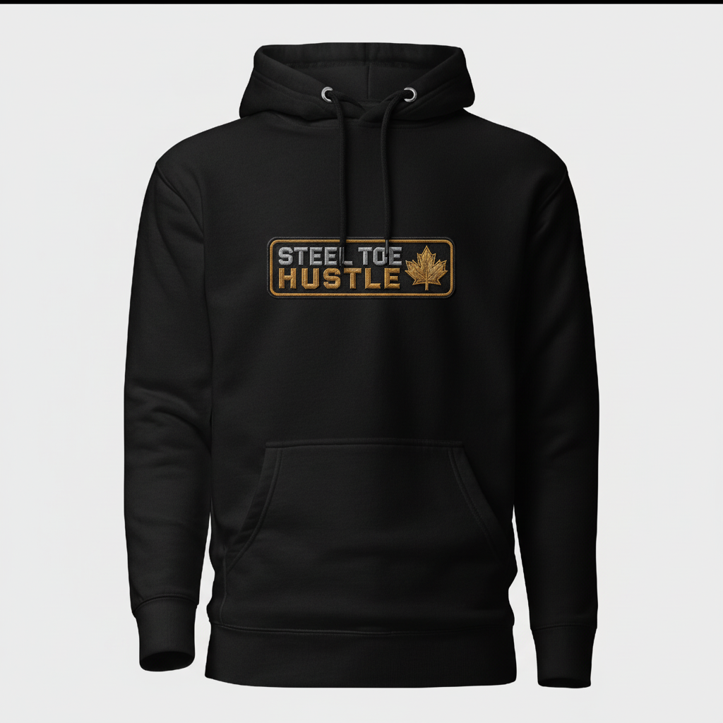 Steel Toe Hustle hoodie matched to the sample
